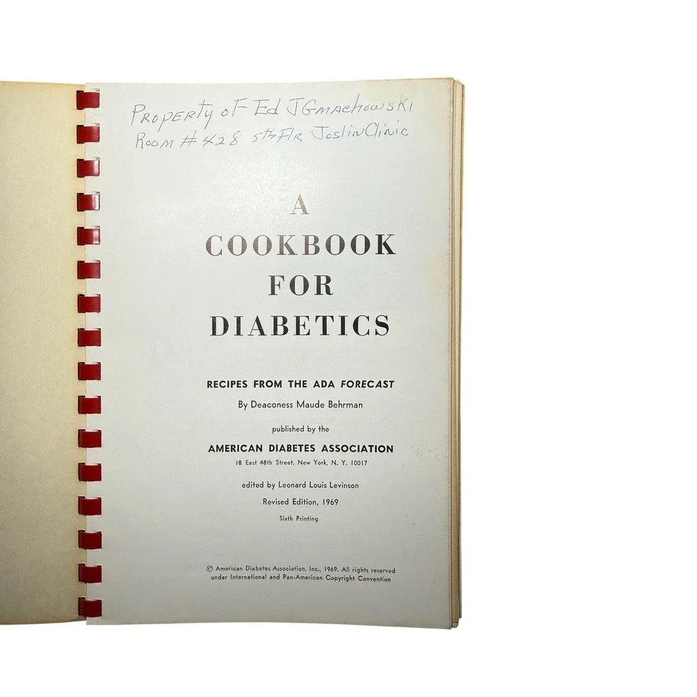 Vintage A Cookbook for Diabetics American Diabetes Association Spiral Book